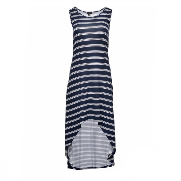 High Low Striped Tank Maxi Dress- Navy - Picture 1 of 2